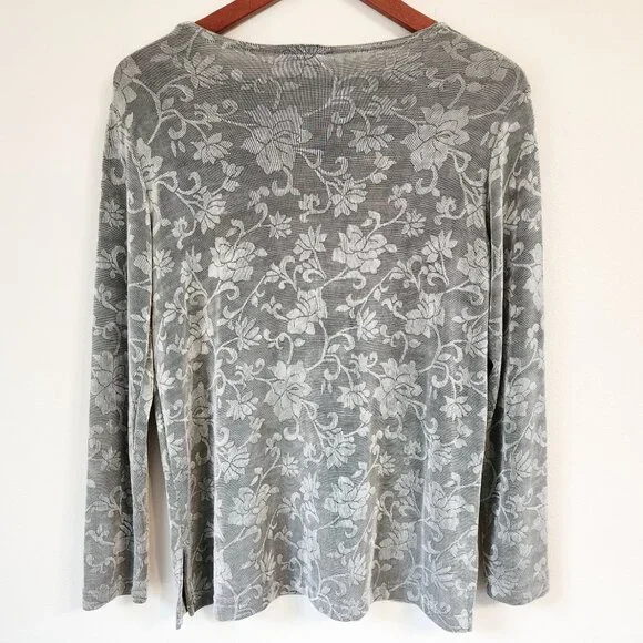 Vintage Y2k 70s Clio PM LongSleeve Gray Floral Top Whimsigoth Retro Disco - Picture 7 of 15